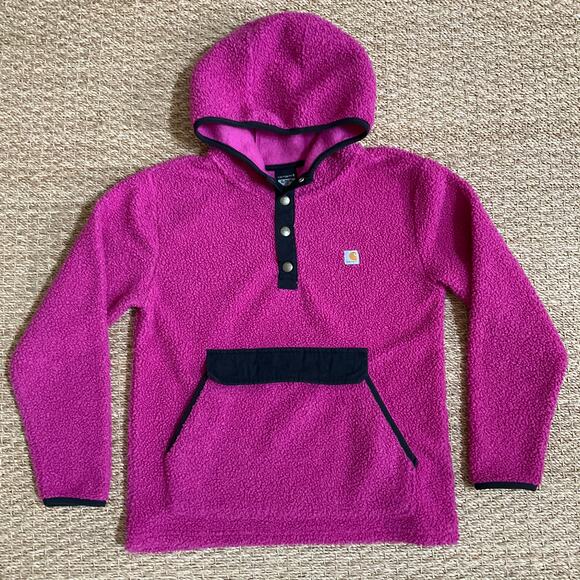 Carhartt Girls Pink Quarter Snap Pullover Hooded Sweatshirt XL 14 - Picture 2 of 13